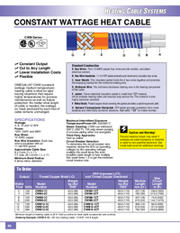 Thumbnail of document Data Sheet - CWM12-1CT 200°C Max Constant Wattage Heating Cable 120-480 Vac
